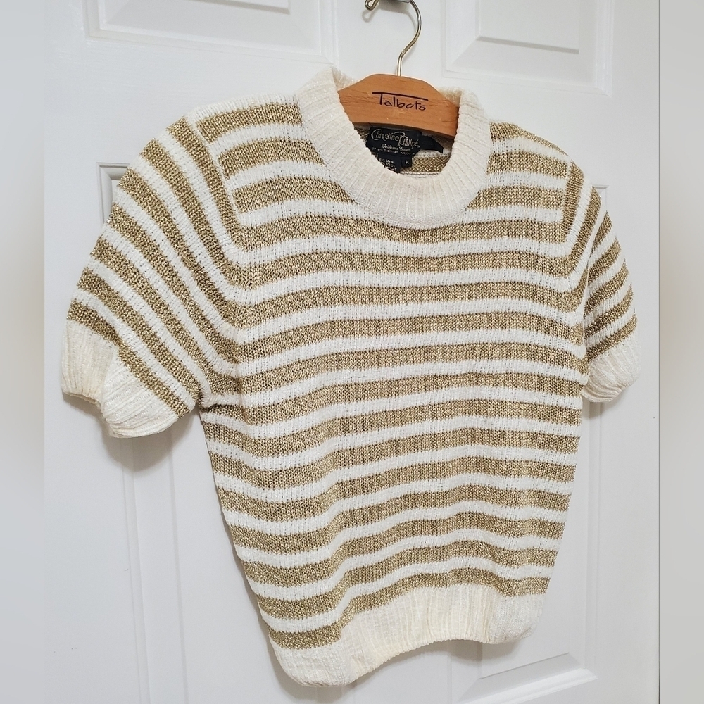 VTG 90's Gold Cream Christine Phillipe California Couture Cropped Sweater Size M